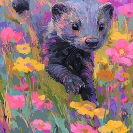 Ferrets in a sea of blooming flowers by Pixelbull Design