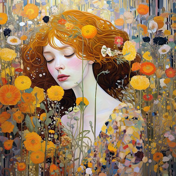 Frau Porträt Sommer Blumenmädchen von Vlindertuin-Art