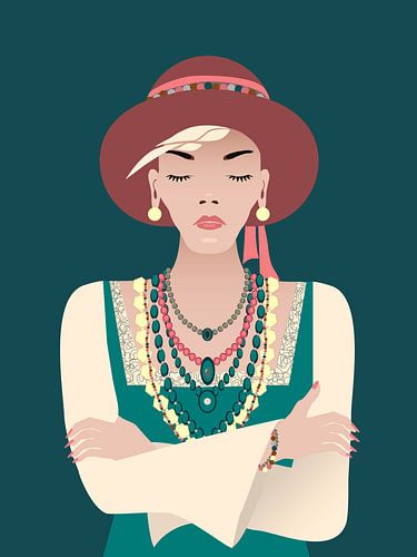 Vrouw met hoed en kettingen in bohemian style