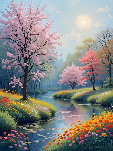 Lente aan de rivieroever