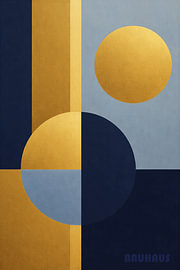Geometric Bauhaus Circles in Blue and Gold by STUDIO ARTSY