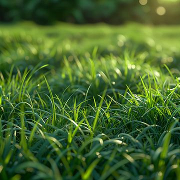 Schöne verschwommene Hintergrundbild des Frühlings Natur mit einem ordentlich getrimmt Rasen von Bäumen an einem hellen sonnigen Tag umgeben. von de-nue-pic