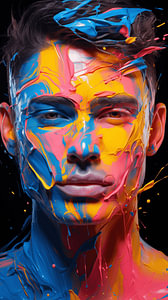 Porträt eines Mannes mit bemaltem Gesicht Bodypainting Pop-Art-Design vertikal