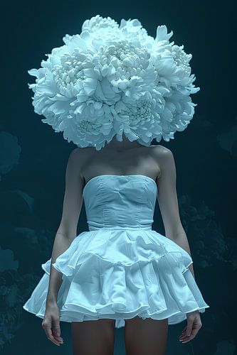 vrouw met hoofd in de wolken