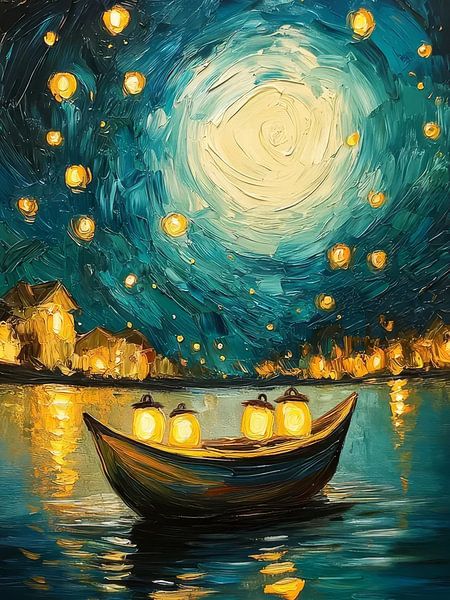 Lanterns In The Sky Style Vincent van Gogh by TOAN TRAN