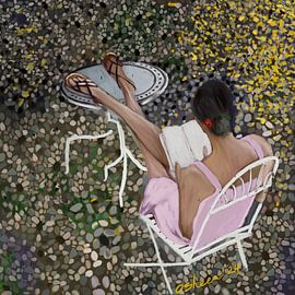 Peaceful Garden Reading by Osheensgallery