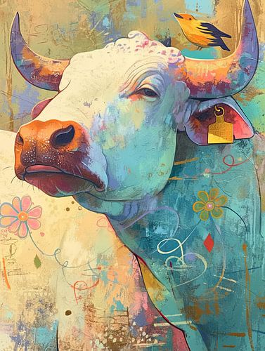 Bunter Stier | Friedliches Tier, Lebendige Ruhe von ARTEO Gemälde