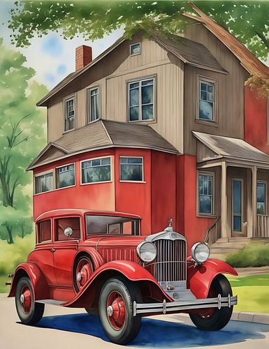 Rode oldtimer uit de jaren 1930