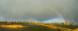 Rainbow during an autumn rain shower over the river IJssel