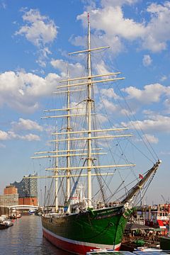 The Tall Ship of Rickmer Rickmers in the Port of Hamburg by Gisela Scheffbuch