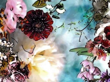 Kleurexplosie | Een vrolijke afbeelding van kleurrijke bloemen van Wil Vervenne