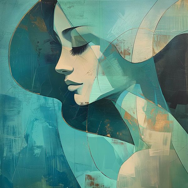 Porträt einer Frau, abstrakt &#039;Blue Stillness&#039; von Color Square