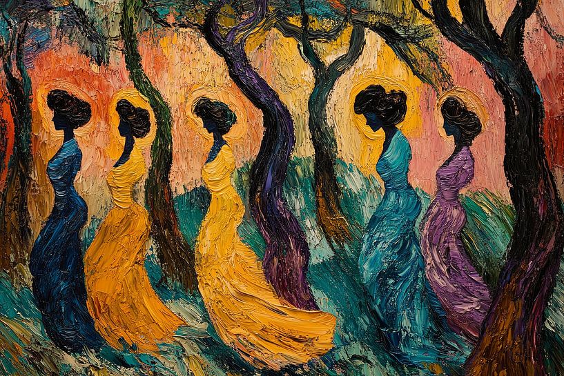 spirituelle Malerei der Frau im Wald von Egon Zitter