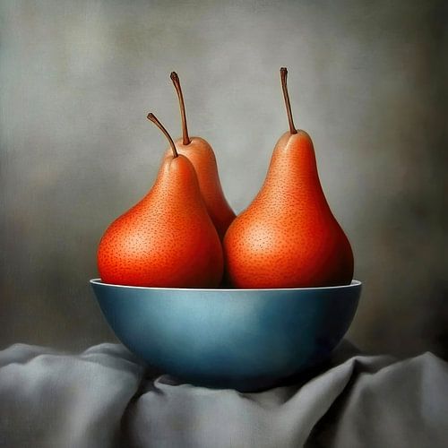 Modern stilleven, peren in een schaal