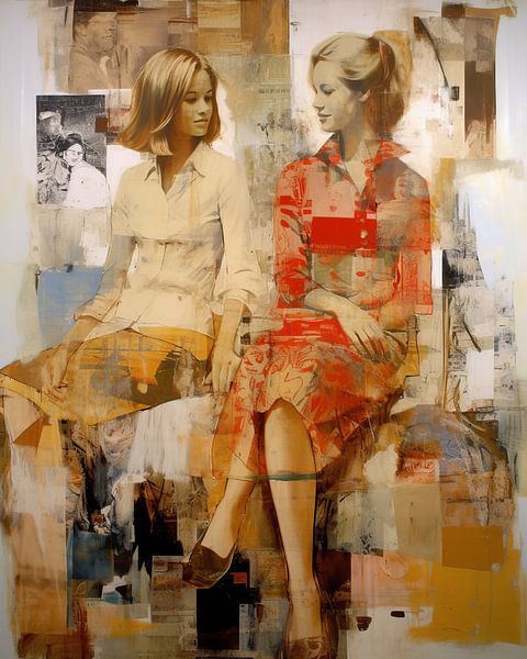 Vintage-Collage, Porträt von zwei jungen Frauen von Carla Van Iersel