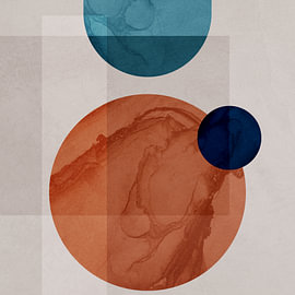 Zeitgenössische minimalistische geometrische abstrakte Kunst, lebendige Farbtöne, farbenfroh von Online Arts