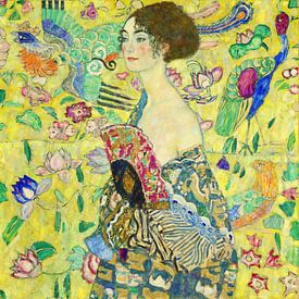 Dame met waaier, Gustav Klimt (Digitaal verbeterd) van Meesterlijcke Meesters