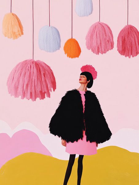 Femme avec des pompons colorés par Franka Poulain