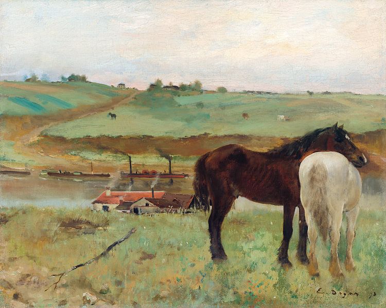 Paard in een weiland, Edgar Degas (1871) van Atelier Liesjes