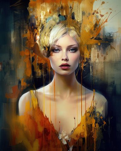 Modern portrait with bleeding paint drops