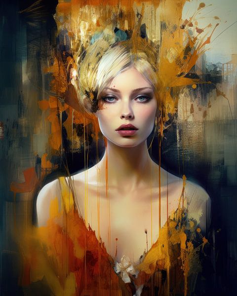 Modern portret met uitgelopen verfdruppels van Studio Allee