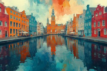 Paysage urbain nocturne avec reflets