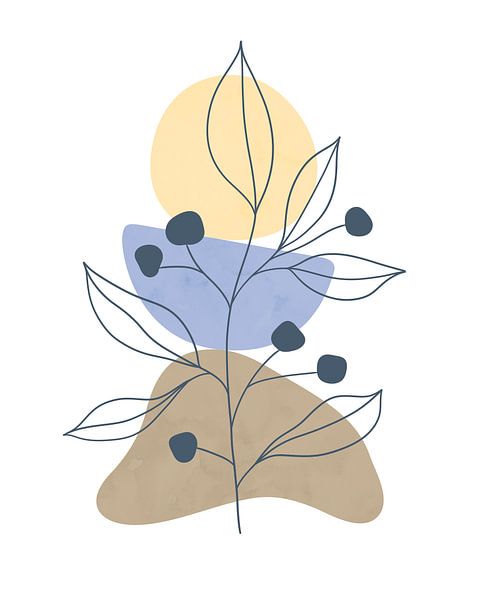 Minimalist design with a leafy plant and organic shapes in light colors