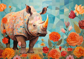 Rhinocéros coloré | Rhinocéros artwork sur De Mooiste Kunst