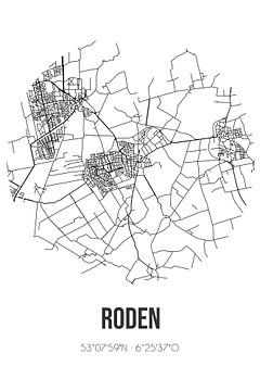 Roden (Drenthe) | Landkaart | Zwart-wit van MijnStadsPoster