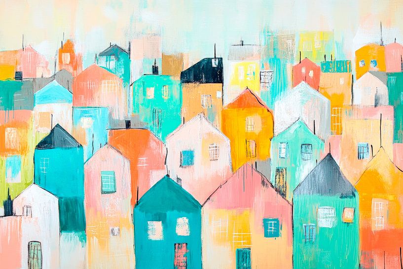 Colourful houses in an abstract landscape by Poster Art Shop