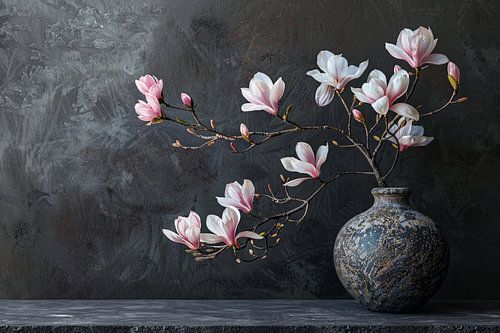 Magnolia en Antieke Vaas Stilleven