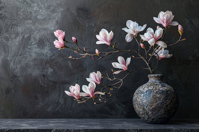 Magnolia and Antique Vase Still Life by Art & Soul Creations