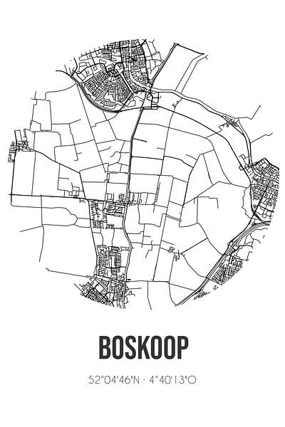 Boskoop (Zuid-Holland) | Landkaart | Zwart-wit van Stad & Wand