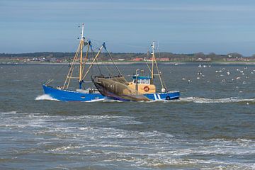 Vissersboot op de Waddenzee nabij Ameland