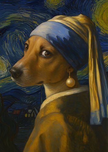 Chien avec X Nuit étoilée