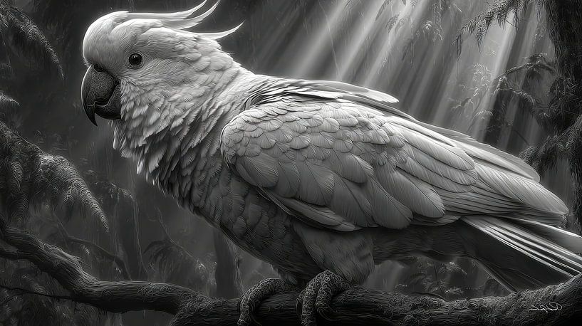 Schwarz-Weiß-Papagei Kakadu-ara von Gelissen Artworks