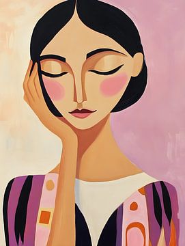 Elegante vrouw in overpeinzing. Sereen.