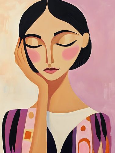 Elegante vrouw in overpeinzing. Sereen.