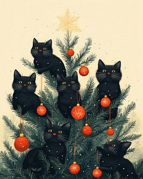 Festliche Katzen und der Weihnachtsbaum