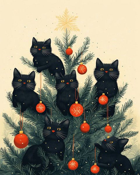 Festliche Katzen und der Weihnachtsbaum von Hikmah Hidahasbi