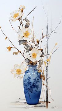 Trockenblumen in einer Kintsugi-Vase von Gelissen Artworks