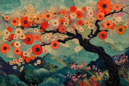 japanese painting tree with blossom