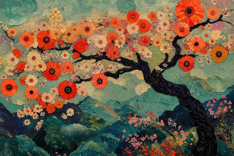 japanese painting tree with blossom by Egon Zitter