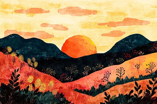 Kleurrijke zonsondergang in landschap