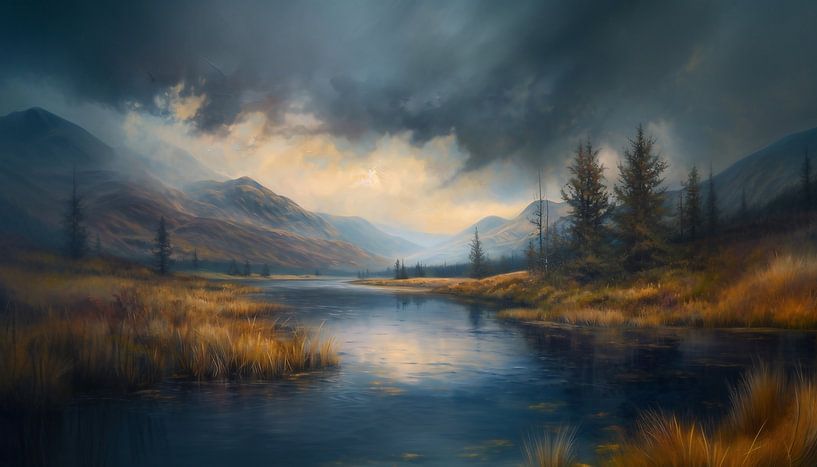 Mystieke ochtend in de herfstmist van fernlichtsicht