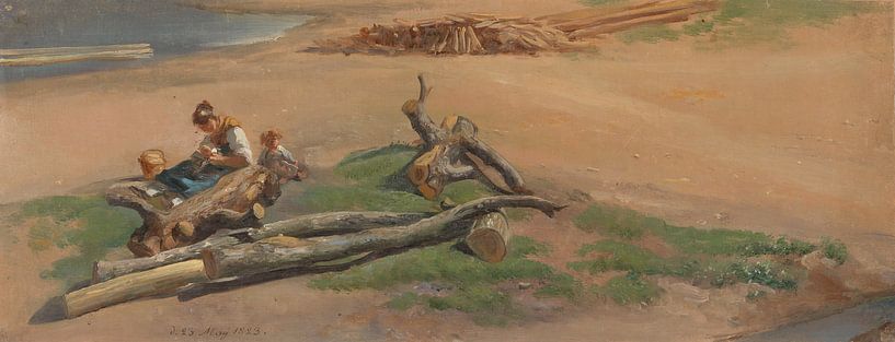 Woman and Child on a River Bank, Johan Christian Dahl by Masterful Masters