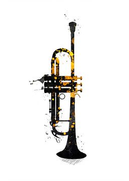 Trompet muziekinstrument zwart en goud kunst #trompet van JBJart Justyna Jaszke