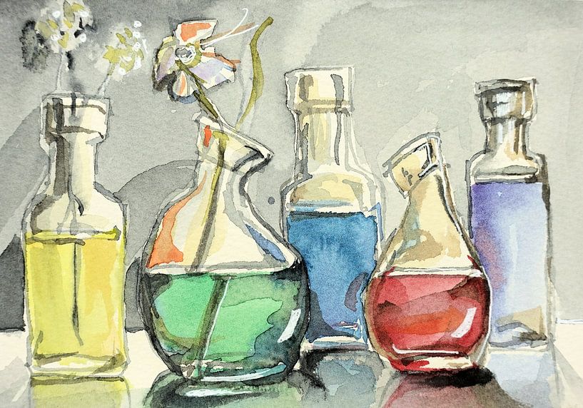 Flesjes in Aquarel van Lineke Lijn