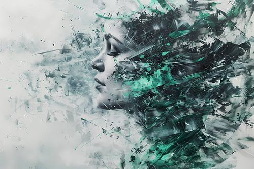 Abstracte vrouwengezicht in kleurrijke chaos