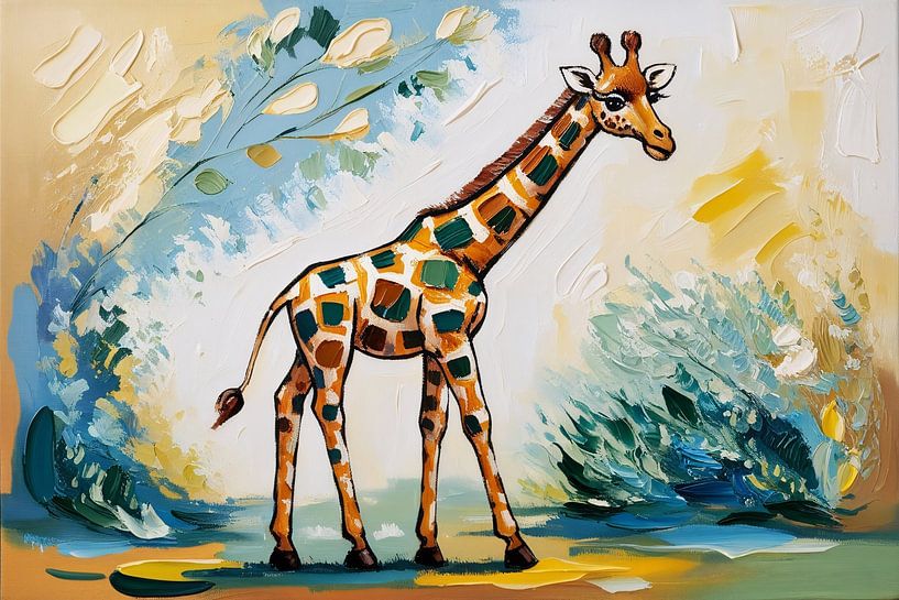Colourful expressive giraffe painting by Art & Soul Creations